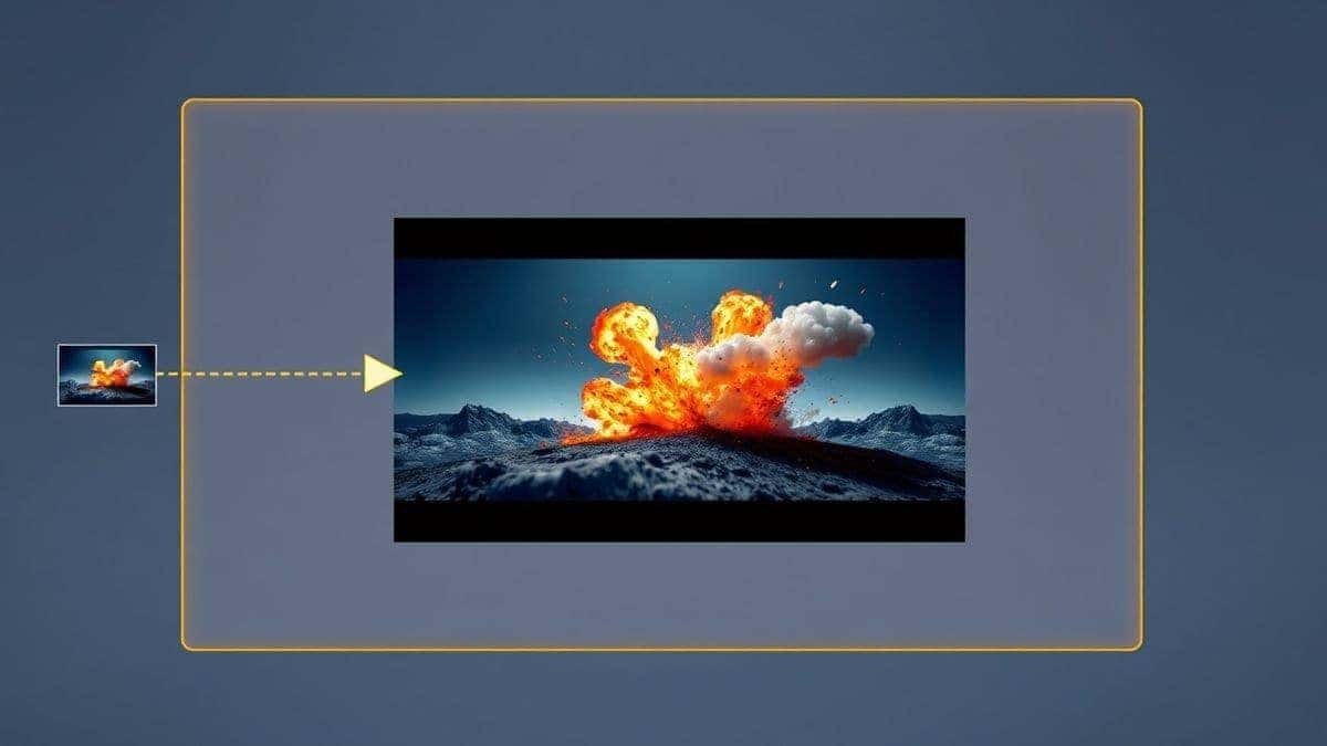 step by step AI video generation workflow showing image upload to final explosion video download, modern interface design, ultra detailed