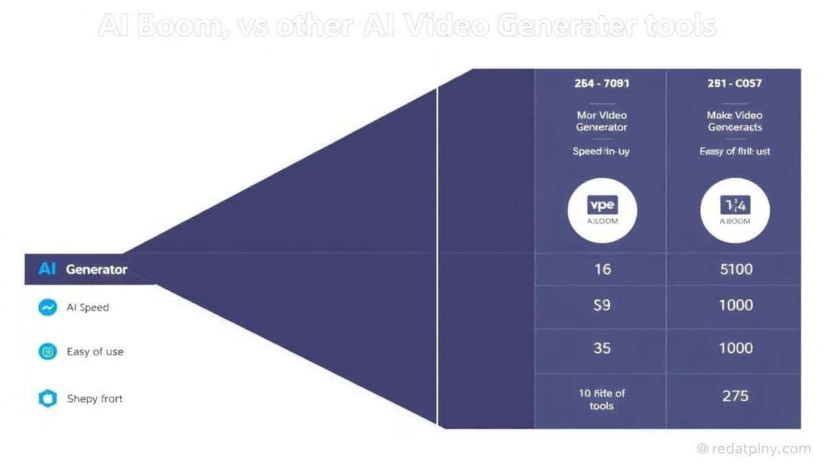 visual comparison chart of AI Boom versus other ai video generator tools, highlighting speed, ease of use, and cost, professional infographic style