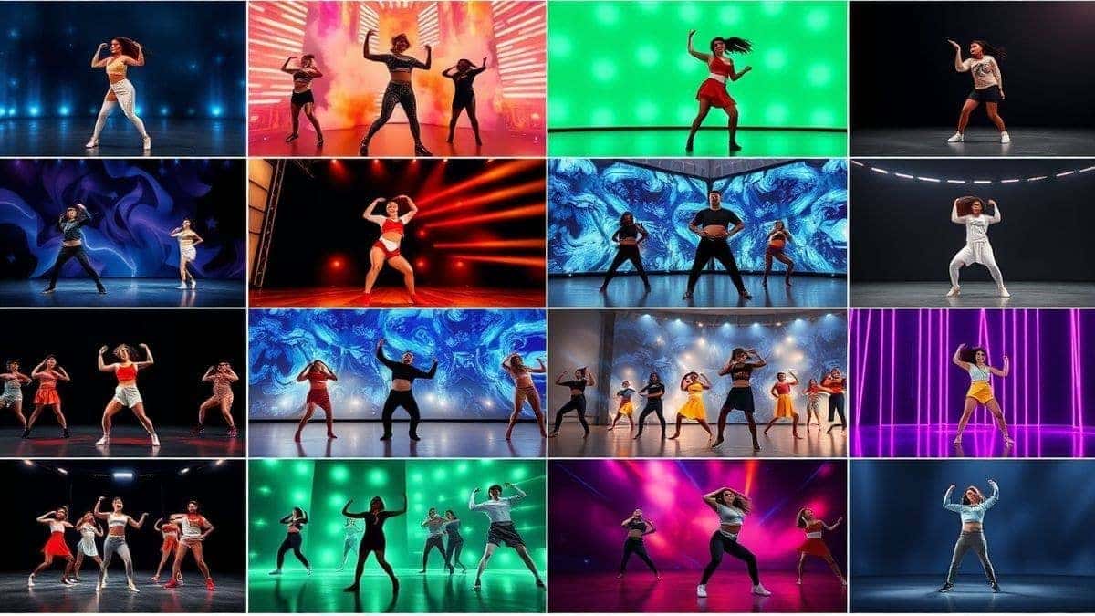 collage of successful ai generated dance videos showing diverse creators and styles, vibrant colors, professional quality, 4k collage of successful ai generated dance videos showing diverse creators and styles, vibrant colors, professional quality, 4k