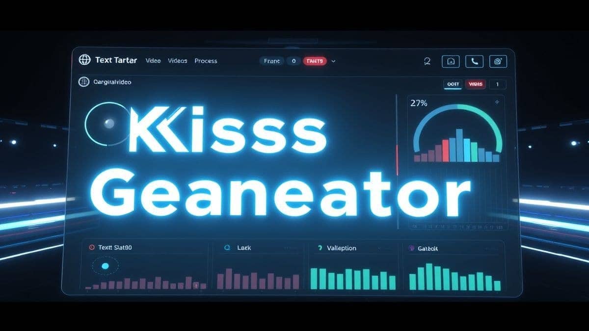 futuristic ai kissing generator online dashboard interface displaying text to video creation process, cinematic lighting, modern ui, ultra detailed, 4k