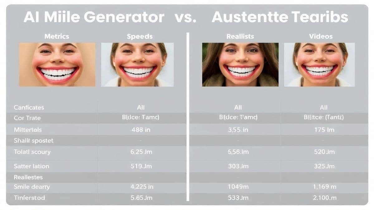 comparison chart of ai smile generator versus other video tools highlighting speed and realism metrics, professional infographic style