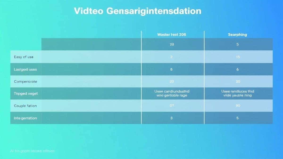 comparison chart of different ai video generation tools and software, highlighting features like ease of use, speed, and price, professional graph style, clean data visualization comparison chart of different ai video generation tools and software, highlighting features like ease of use, speed, and price, professional graph style, clean data visualization