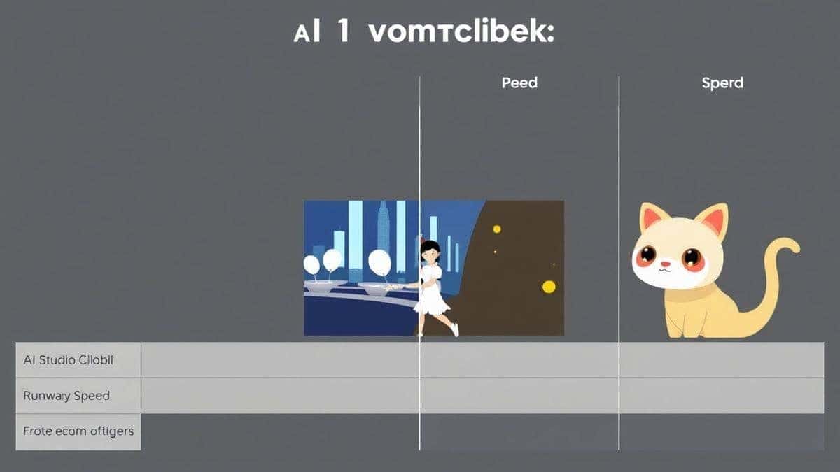 side by side comparison chart of different AI video tools including AI Studio Ghibli, Runway, and Pika, highlighting features and speed, professional data visualization style side by side comparison chart of different AI video tools including AI Studio Ghibli, Runway, and Pika, highlighting features and speed, professional data visualization style