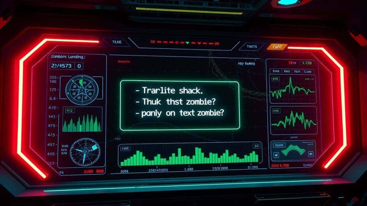 futuristic ai zombie video generator dashboard showing text prompt input creating zombie transformation, neon lighting, ultra detailed interface, 4k, cinematic