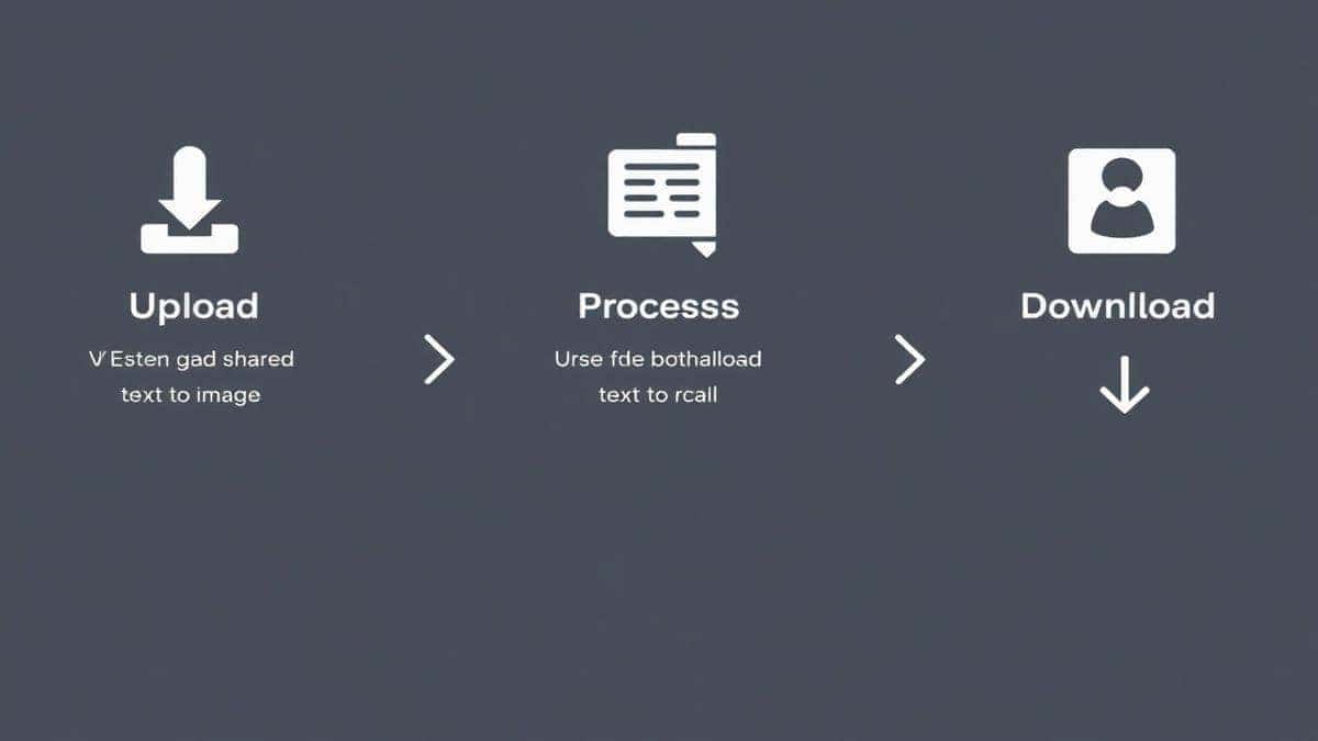 visual step by step workflow showing upload, processing, and download stages of an ai text to image shocked face generator, minimalist icons, clean lines visual step by step workflow showing upload, processing, and download stages of an ai text to image shocked face generator, minimalist icons, clean lines