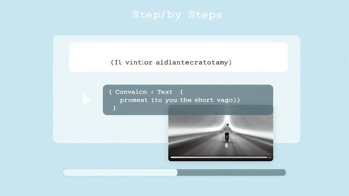 step by step guide showing a user typing a text prompt into a text2vid ai tool, clicking generate, and then downloading the finished video, modern flat illustration style, clean and professional, 4k