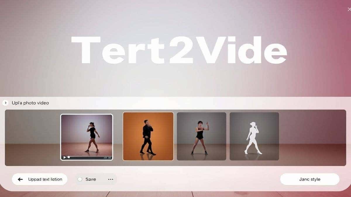 text2vid ai dance video generator interface showing photo upload section and dance style selection menu, modern minimal design, soft lighting, 4k text2vid ai dance video generator interface showing photo upload section and dance style selection menu, modern minimal design, soft lighting, 4k