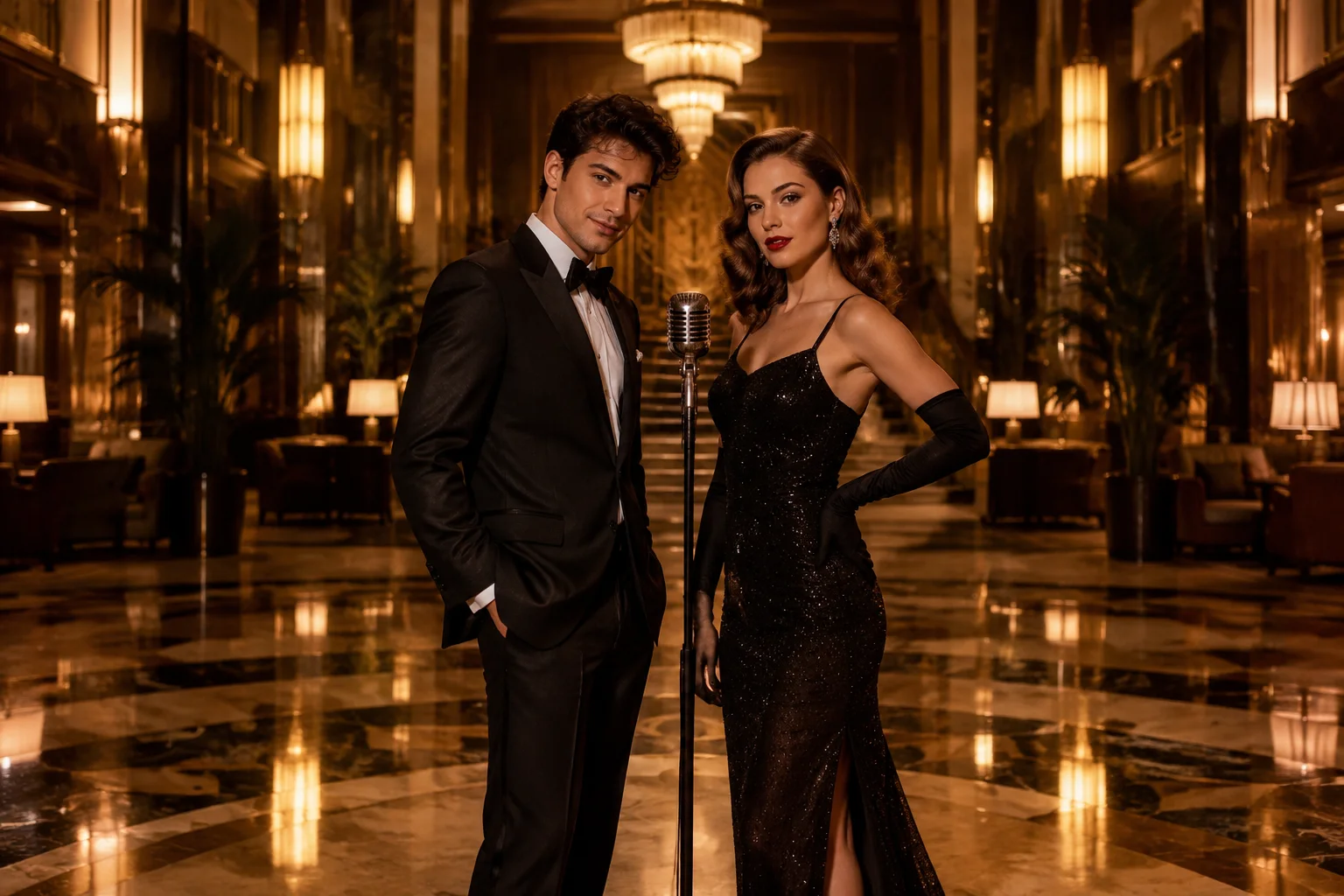 Hotel Lobby AI Video Generator - Create an original hotel-lobby-style performance scene from one or two authorized photos. This is not an official artist, song, or music-video recreation.